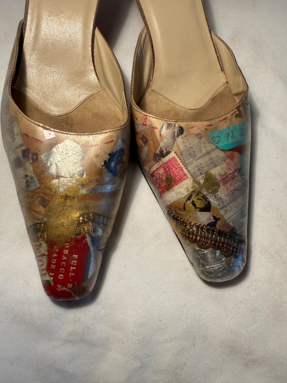 Vintage 1999 Christian Louboutin Arte Povera Trash Collection Kitten Heel Mules - Picture 6 of 6
